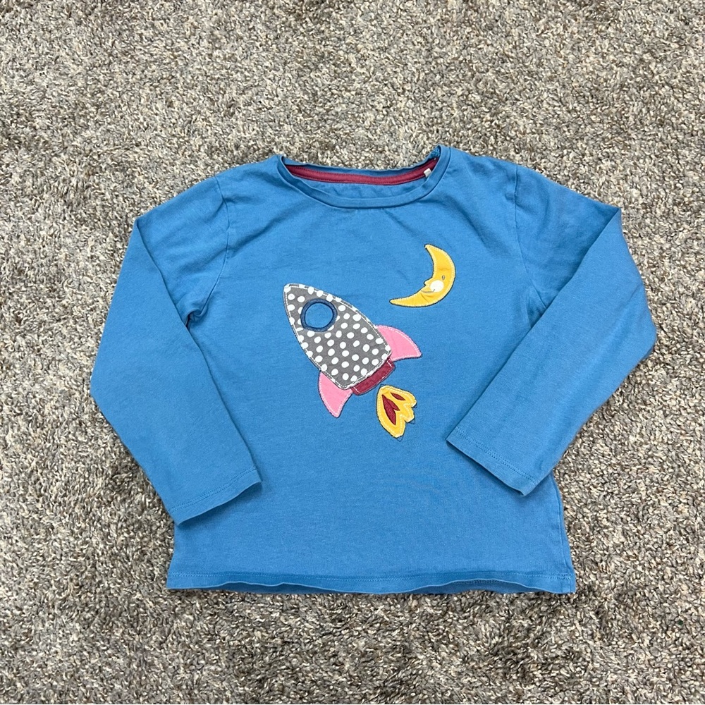 Kite shirt girls 6 blue‎ rocket applique long sleeve casual top bold bright